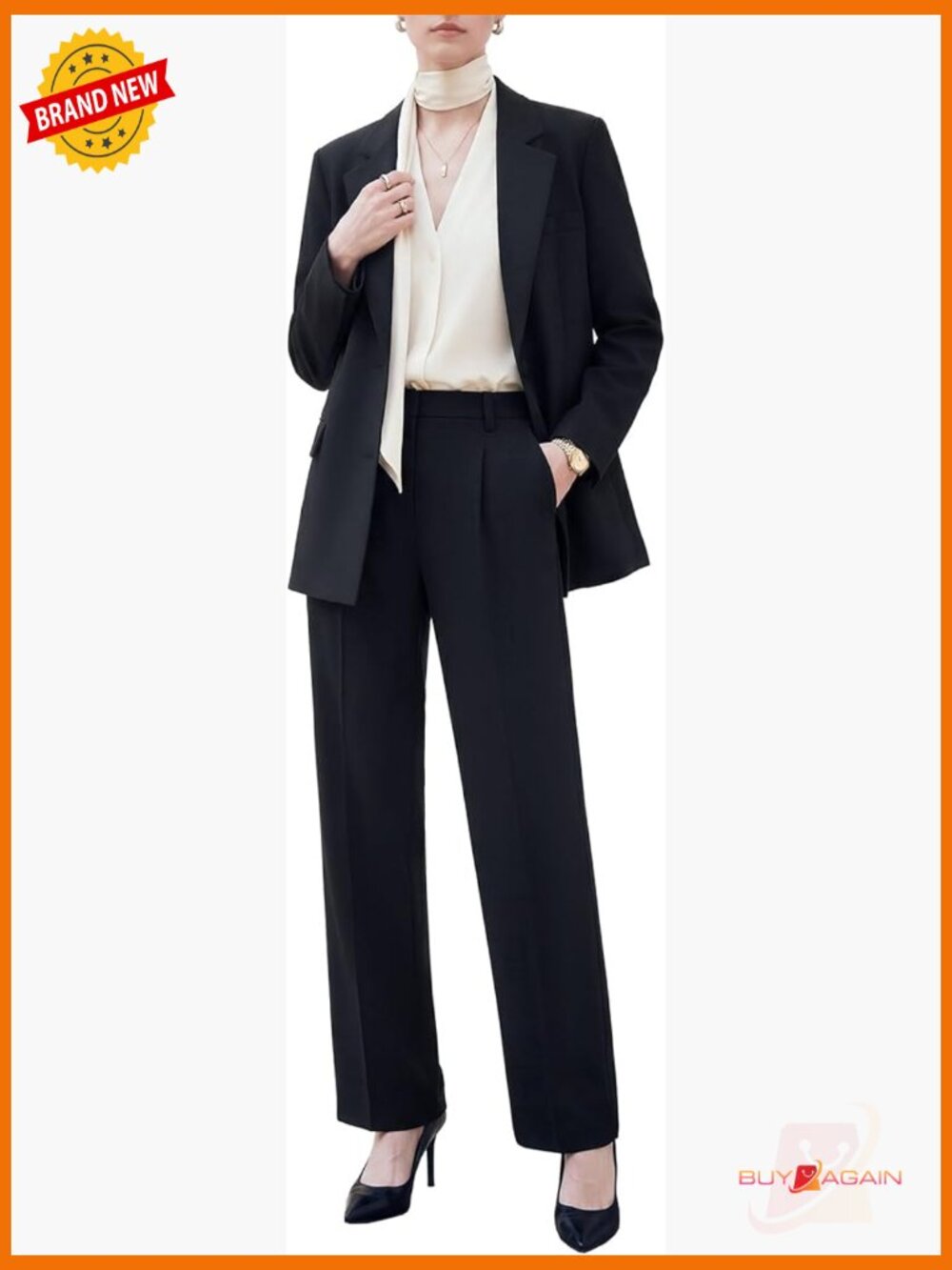 2-Piece Pantsuit Set, Oversized Blazer & Wide Leg Trousers, Wrinkle-Free